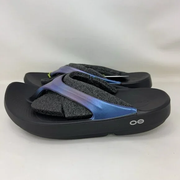 Oofos Oolala Comfort Recovery Slide Sandals Black Iridescent Women's Size 8 - Picture 2 of 8